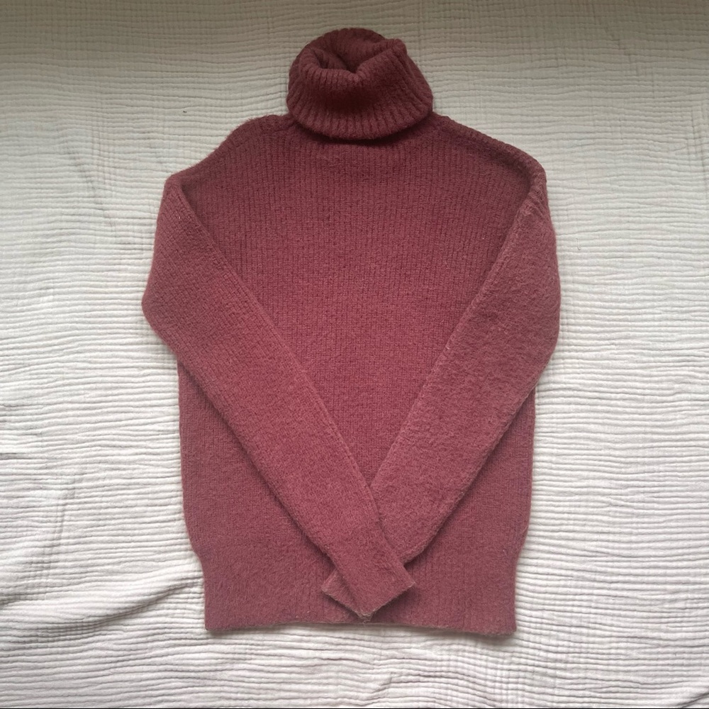 Code x Mode Long Sleeve Soft Ribbed Knit Turtleneck Sweater Deep Rose Size S
